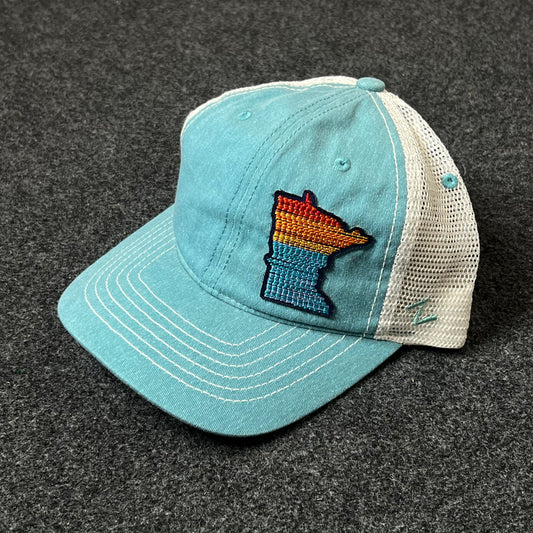 Minnesota State Outline Baseball Hat – Teal & White