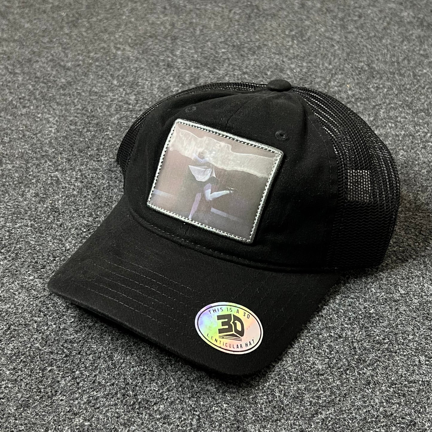 Black Trucker Hat with Photo Patch