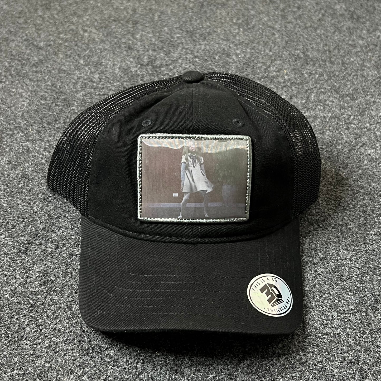 Black Trucker Hat with Photo Patch