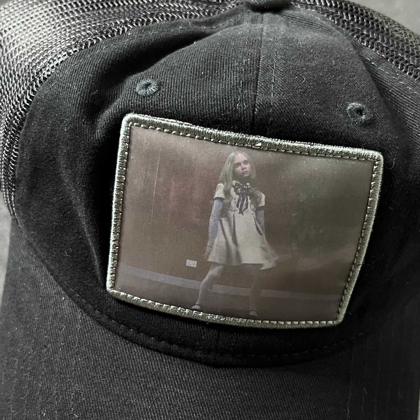 Black Trucker Hat with Photo Patch