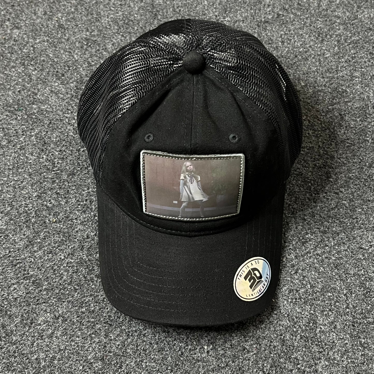 Black Trucker Hat with Photo Patch