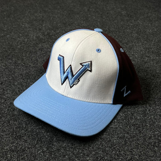 Fitted Baseball Cap – White, Sky Blue & Maroon ( S size )