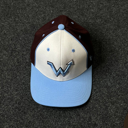 Fitted Baseball Cap – White, Sky Blue & Maroon ( S size )
