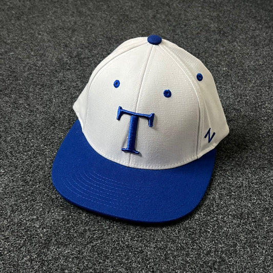 White & Royal Blue Fitted Baseball Cap – Classic “T” Logo ( S size )