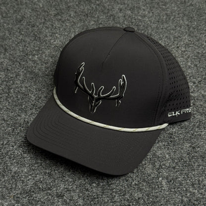PRO Elk Logo Rope Flatty in the Solid Black Cap