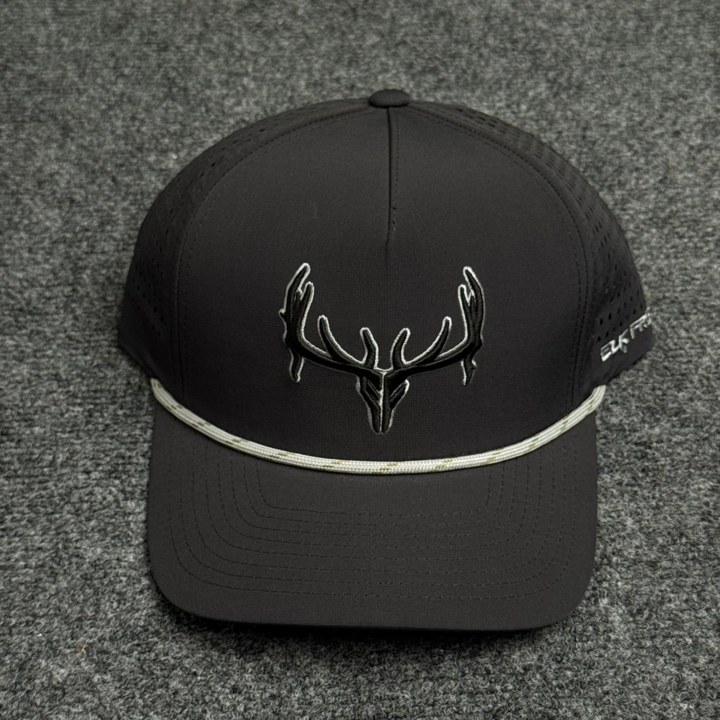 PRO Elk Logo Rope Flatty in the Solid Black Cap