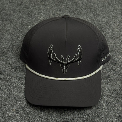 PRO Elk Logo Rope Flatty in the Solid Black Cap
