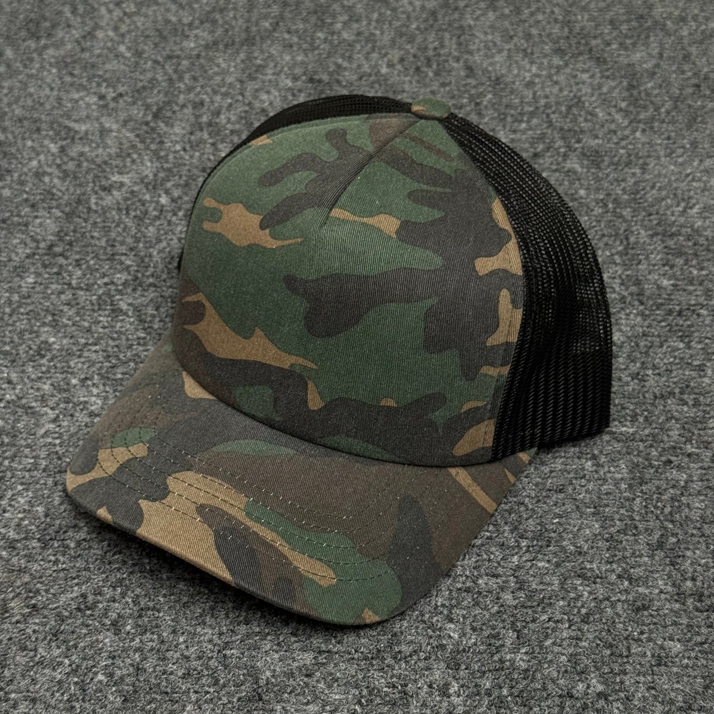 Woodland Camo and Black Mesh Trucker Cap