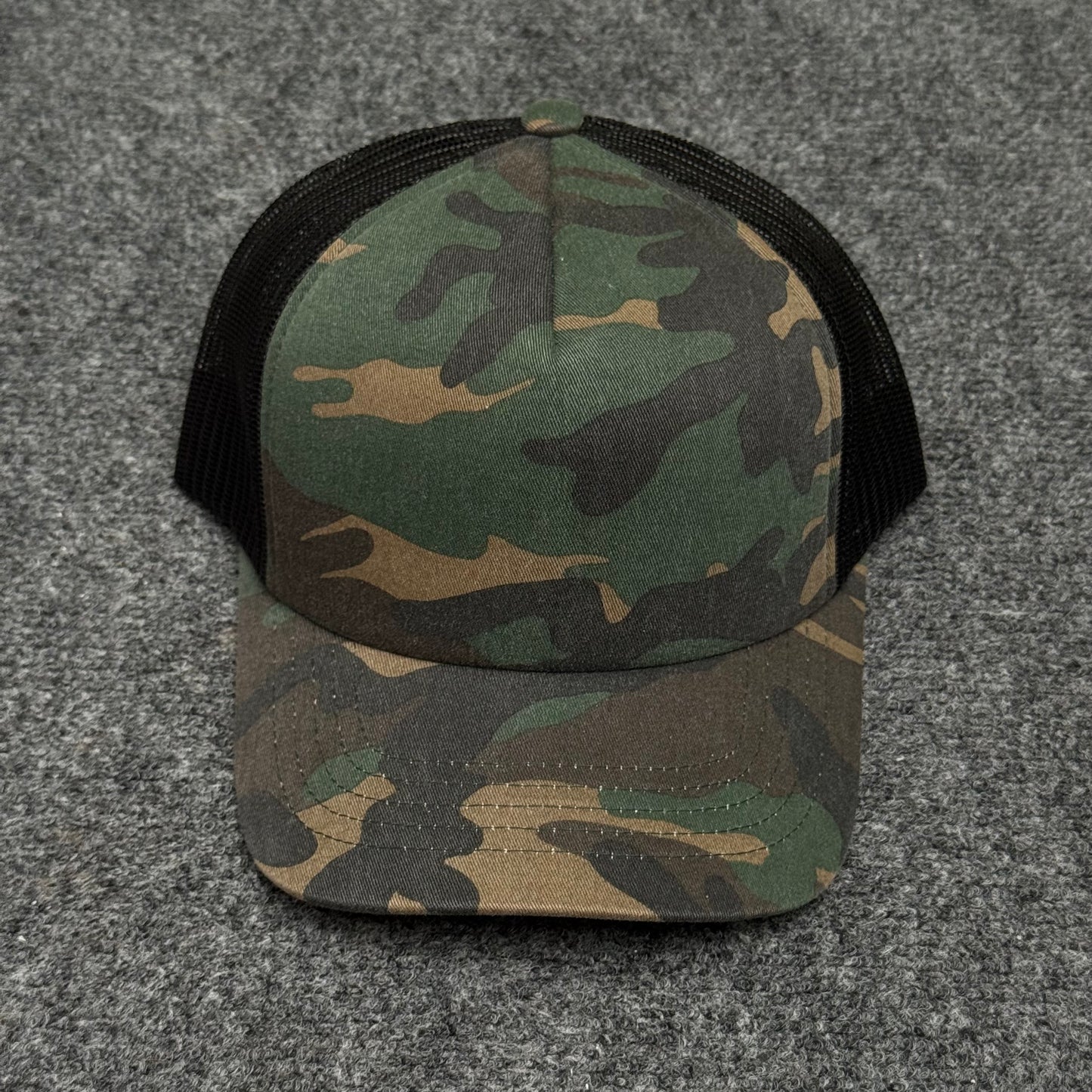 Woodland Camo and Black Mesh Trucker Cap