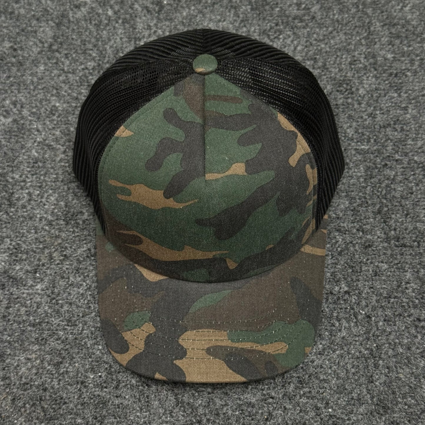 Woodland Camo and Black Mesh Trucker Cap