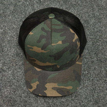 Woodland Camo and Black Mesh Trucker Cap