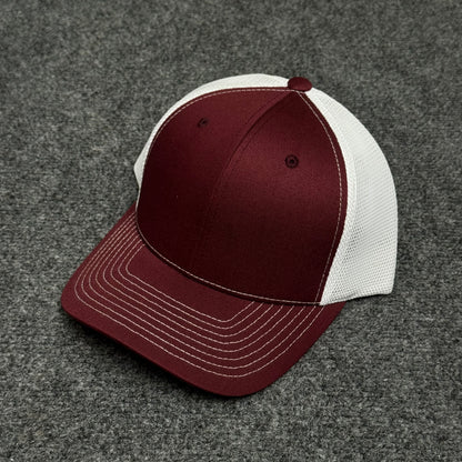 Maroon and White Mesh Trucker Cap