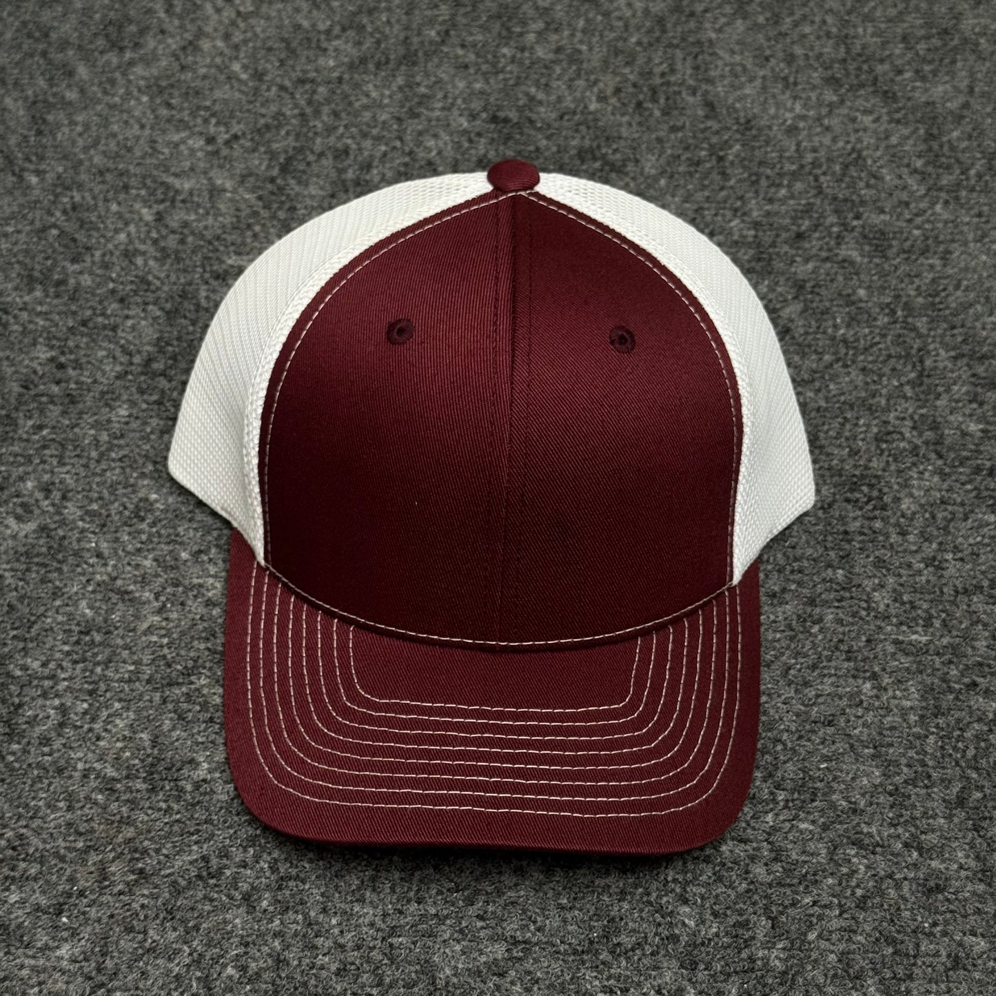 Maroon and White Mesh Trucker Cap