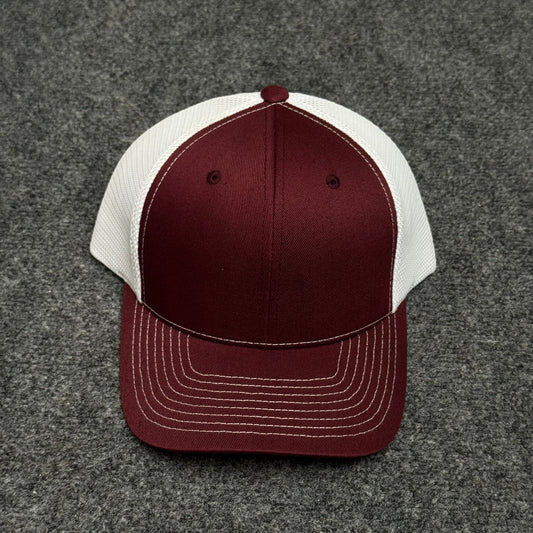 Maroon and White Mesh Trucker Cap