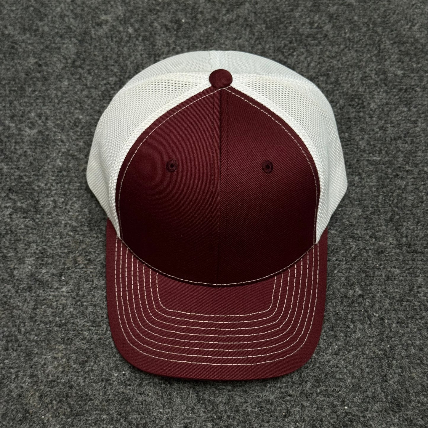 Maroon and White Mesh Trucker Cap