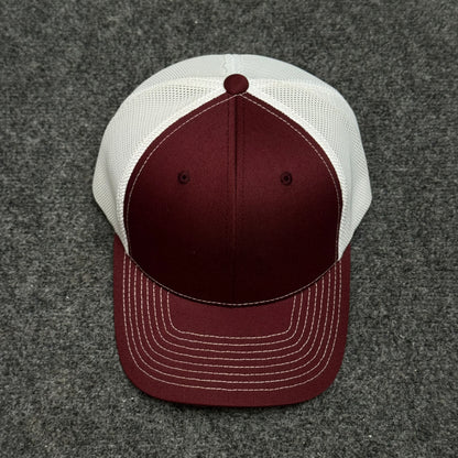 Maroon and White Mesh Trucker Cap