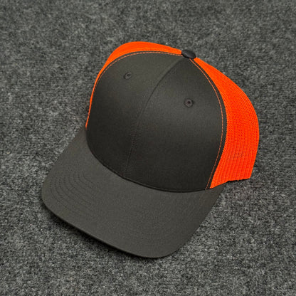 Dark Gray and Neon Orange Mesh Trucker Cap
