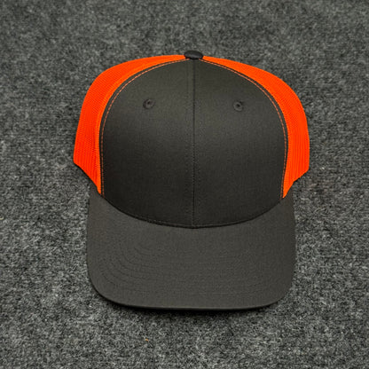 Dark Gray and Neon Orange Mesh Trucker Cap