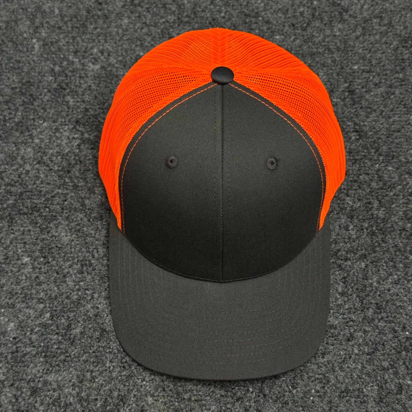 Dark Gray and Neon Orange Mesh Trucker Cap