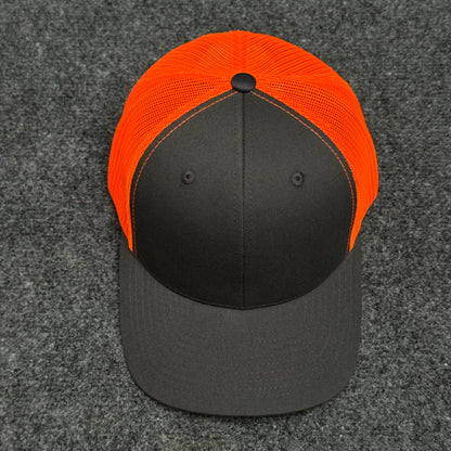Dark Gray and Neon Orange Mesh Trucker Cap
