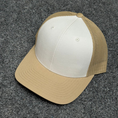 Split Khaki and White Mesh Trucker Cap