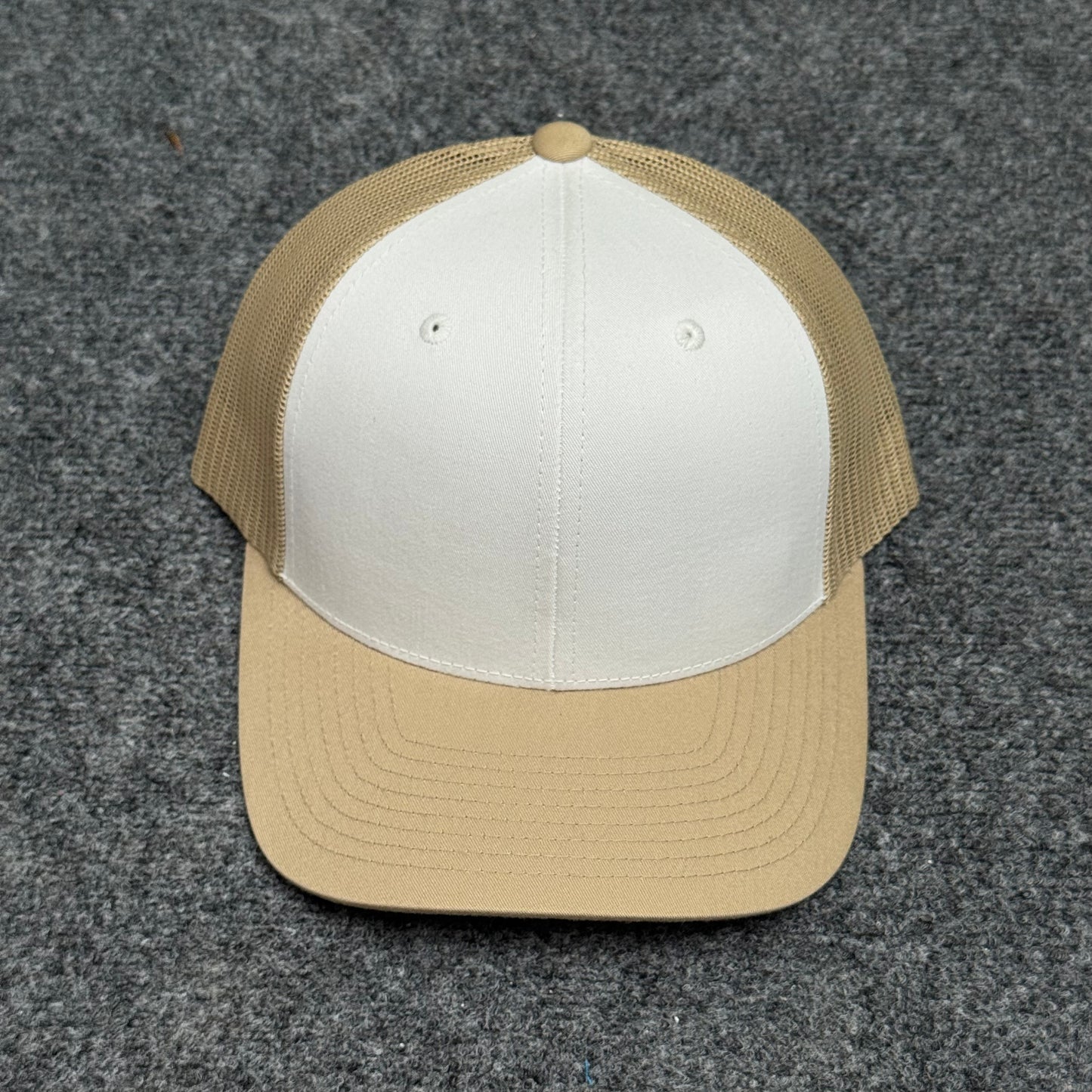 Split Khaki and White Mesh Trucker Cap