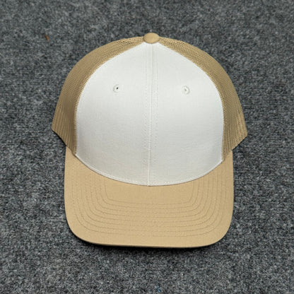 Split Khaki and White Mesh Trucker Cap