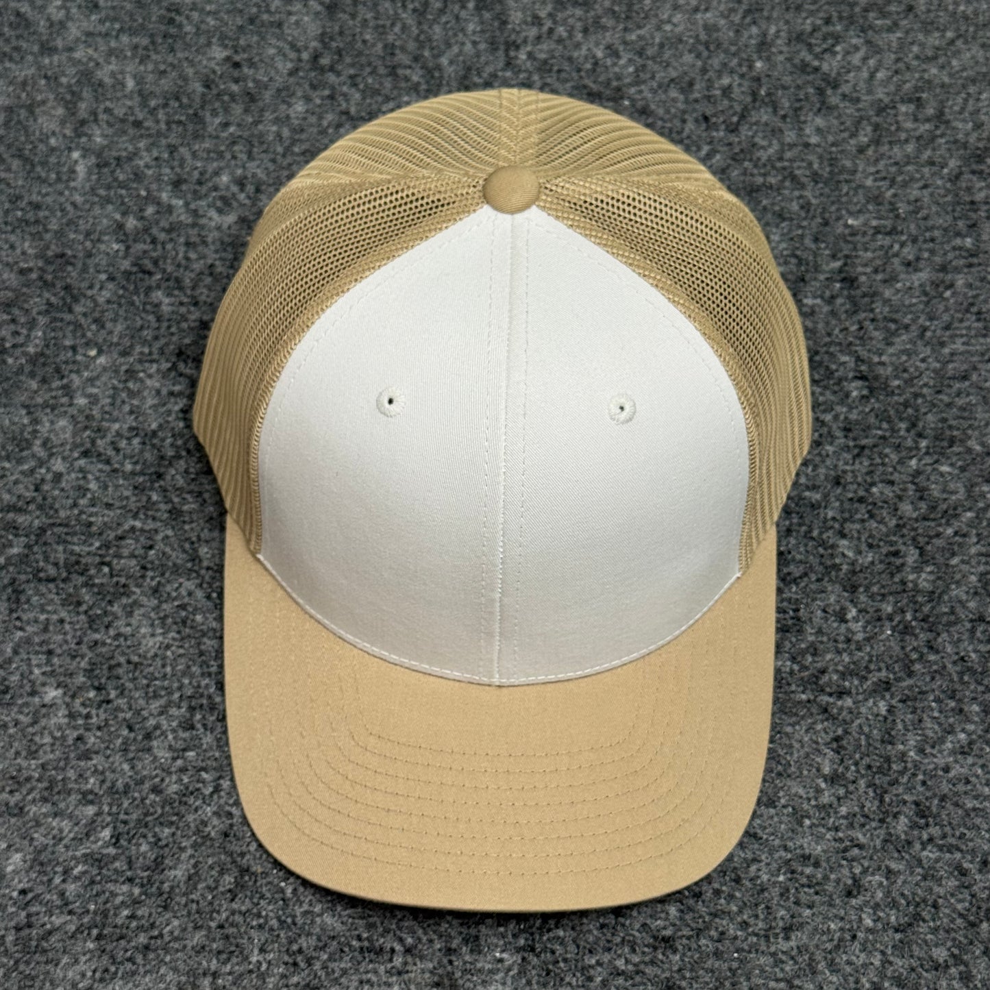 Split Khaki and White Mesh Trucker Cap