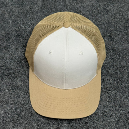 Split Khaki and White Mesh Trucker Cap