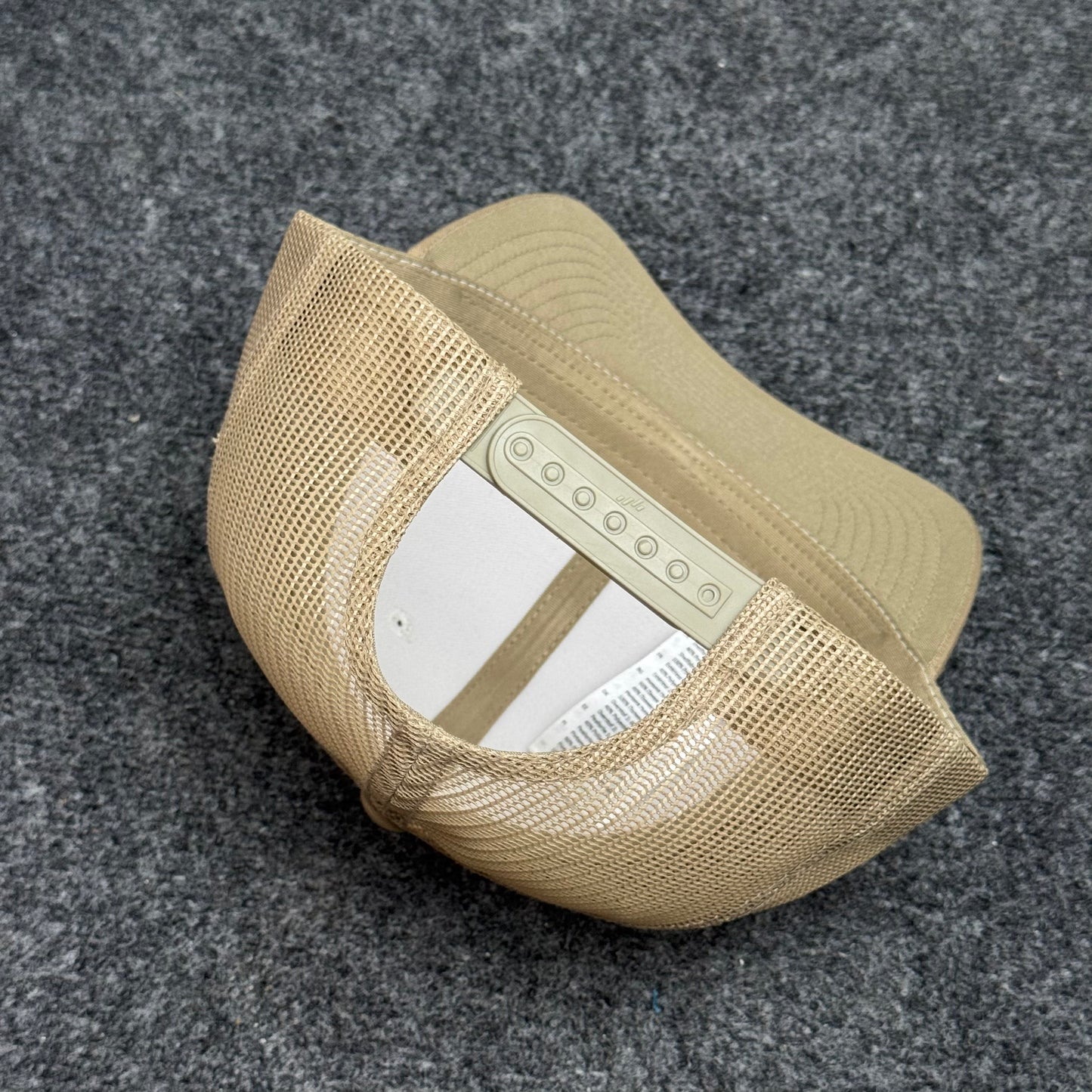 Split Khaki and White Mesh Trucker Cap