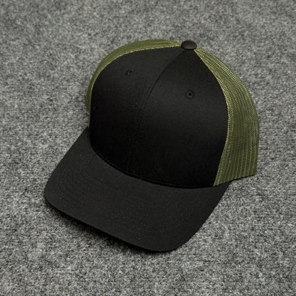 Black and Olive Green Mesh Trucker Cap