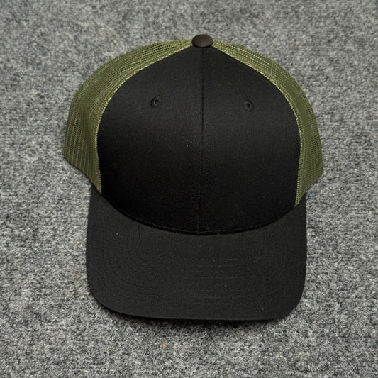 Black and Olive Green Mesh Trucker Cap