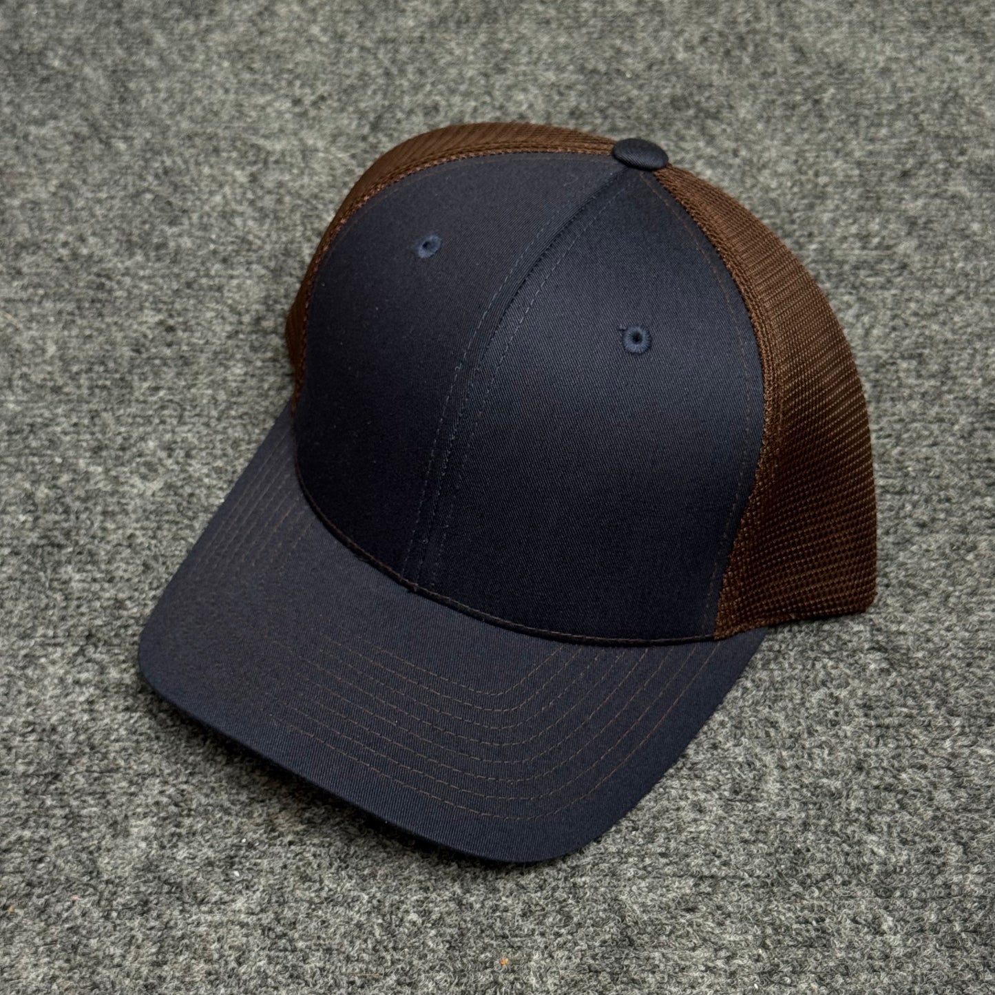 Navy Blue and Brown Mesh Trucker Cap