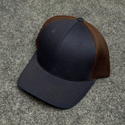 Navy Blue and Brown Mesh Trucker Cap