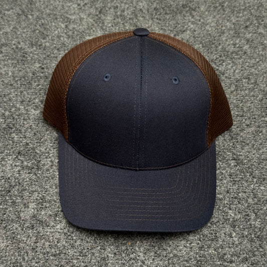 Navy Blue and Brown Mesh Trucker Cap