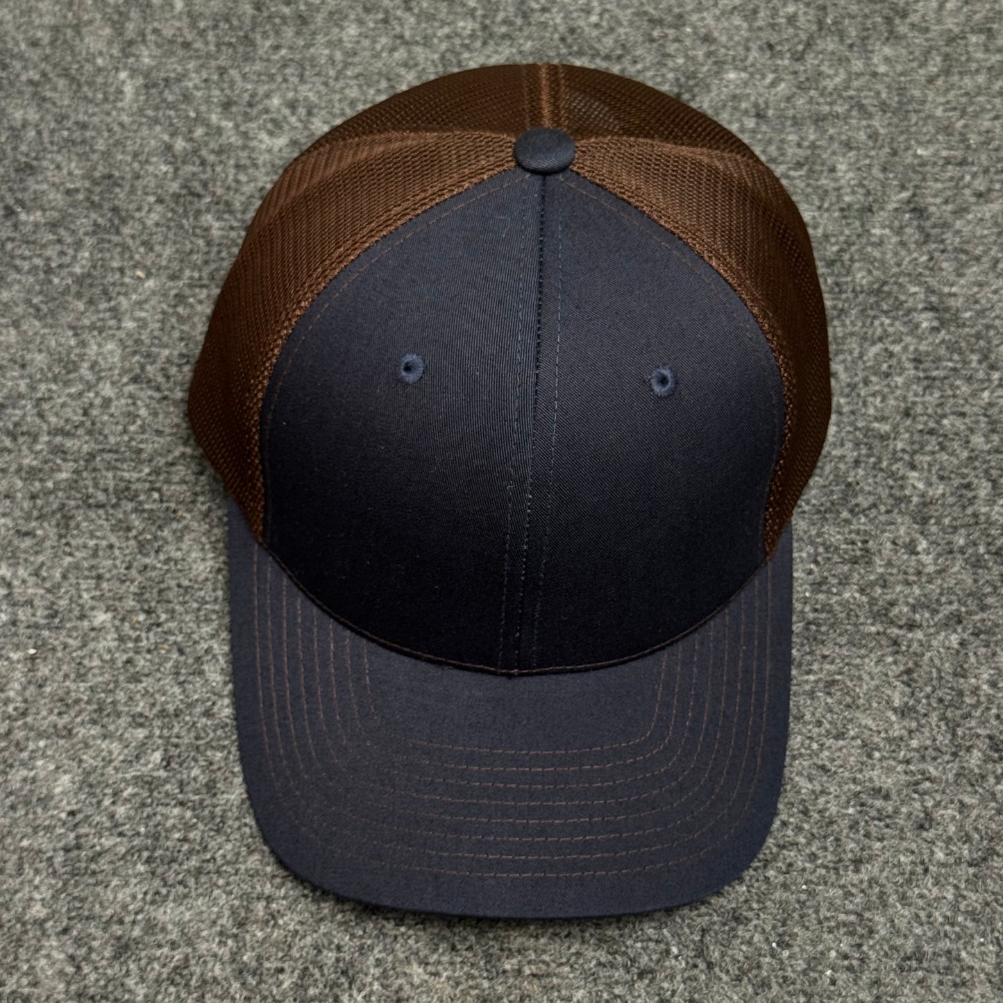 Navy Blue and Brown Mesh Trucker Cap