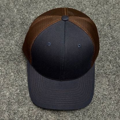 Navy Blue and Brown Mesh Trucker Cap