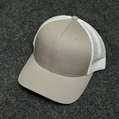 Light Gray and White Mesh Trucker Cap