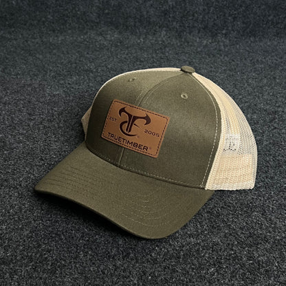 TC Ranch Trucker Cap – Olive, Tan & Leather Patch