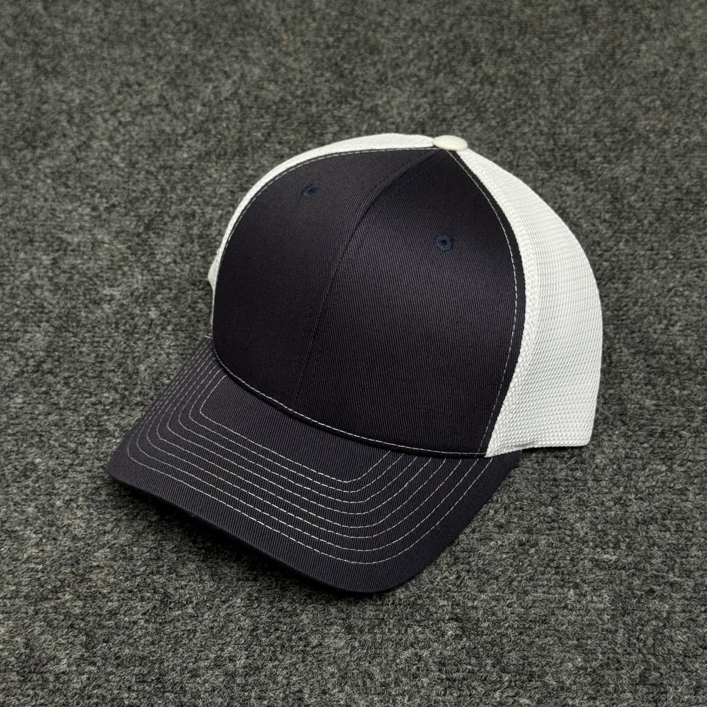 Navy Blue and White Mesh Trucker Cap