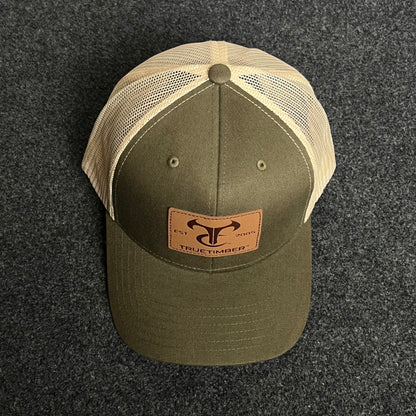 TC Ranch Trucker Cap – Olive, Tan & Leather Patch