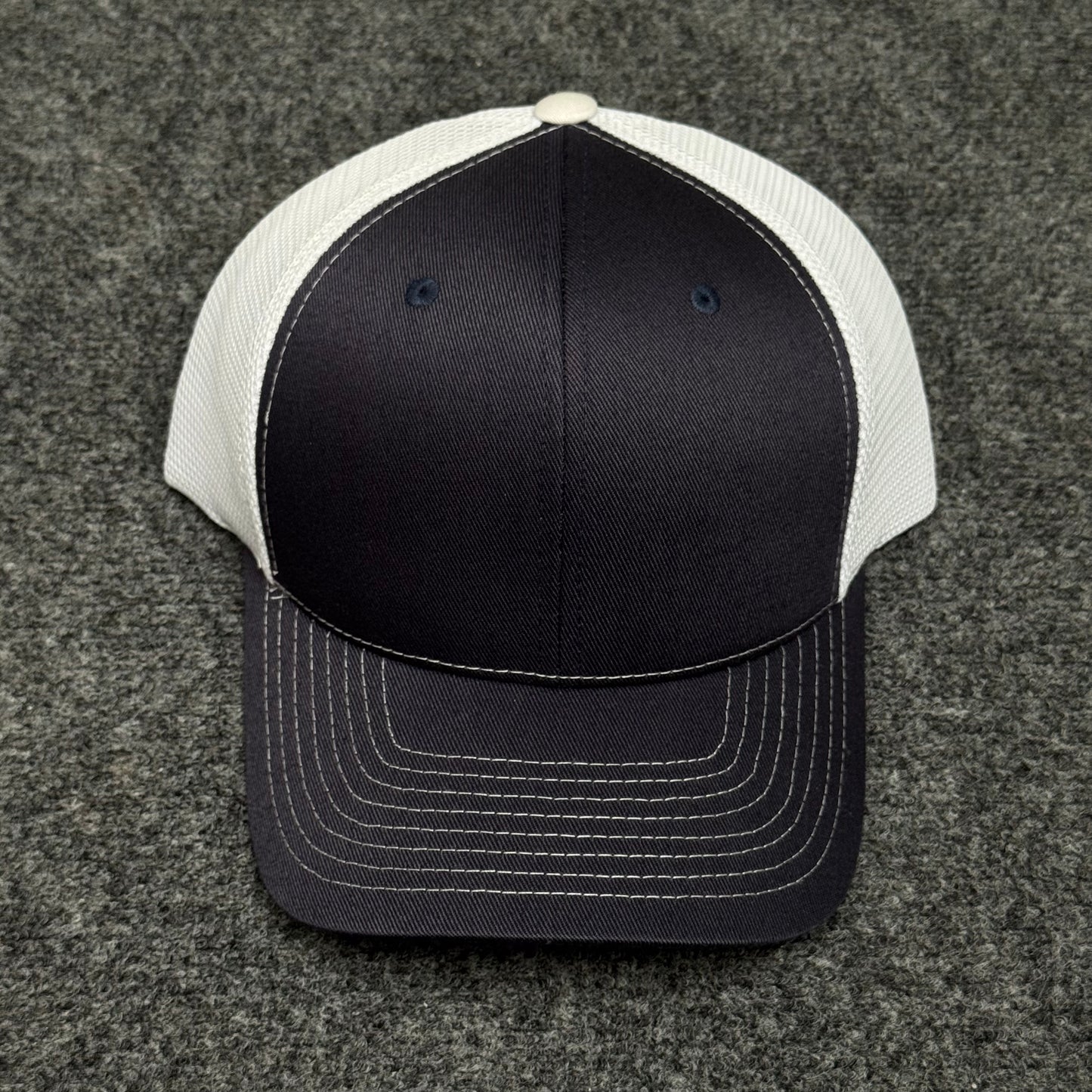 Navy Blue and White Mesh Trucker Cap