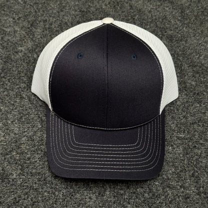 Navy Blue and White Mesh Trucker Cap