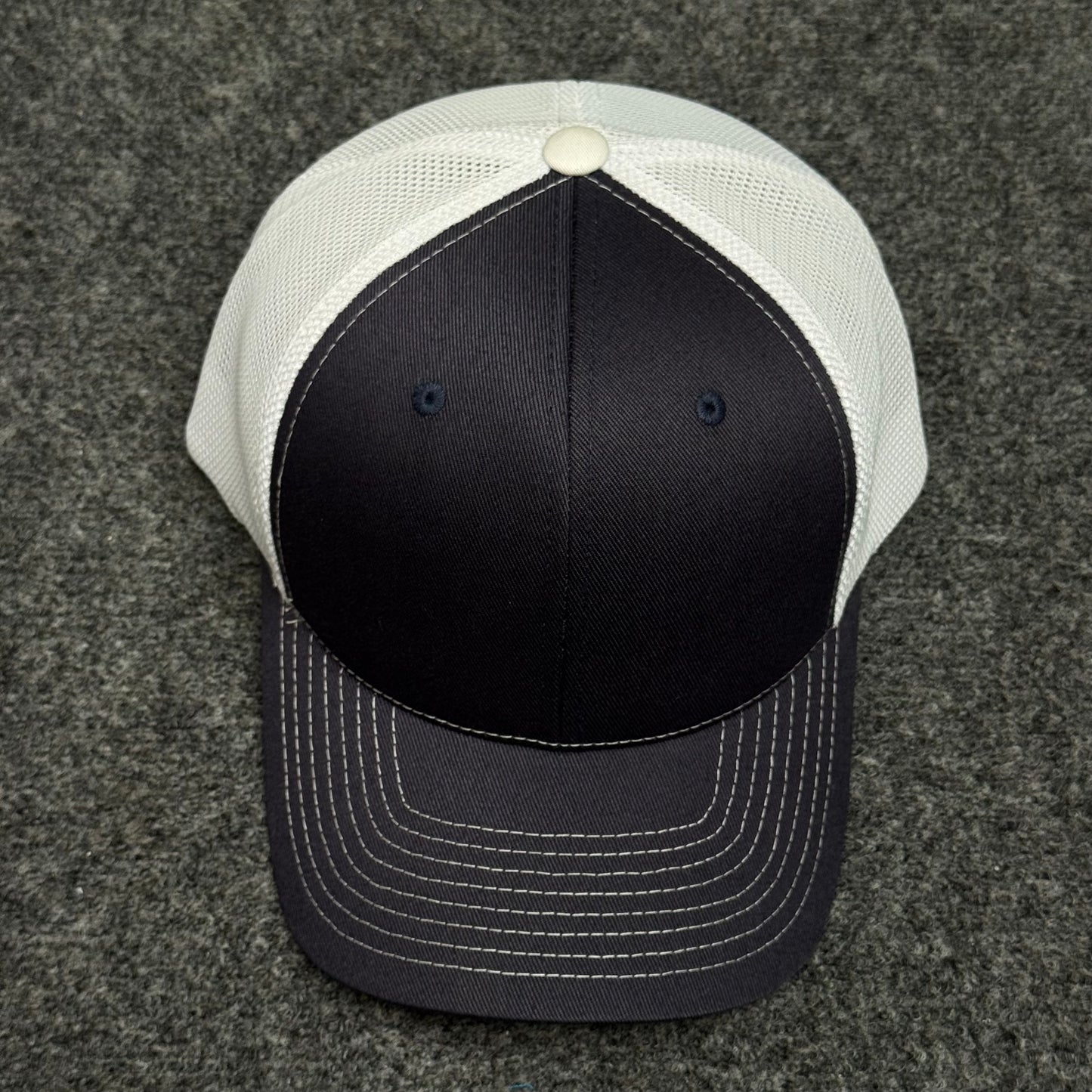 Navy Blue and White Mesh Trucker Cap