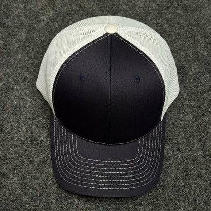 Navy Blue and White Mesh Trucker Cap
