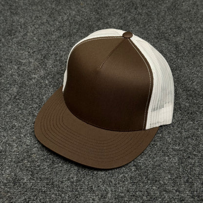 Brown and White Mesh Trucker Cap