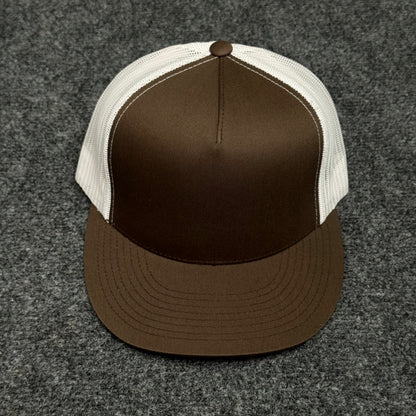 Brown and White Mesh Trucker Cap
