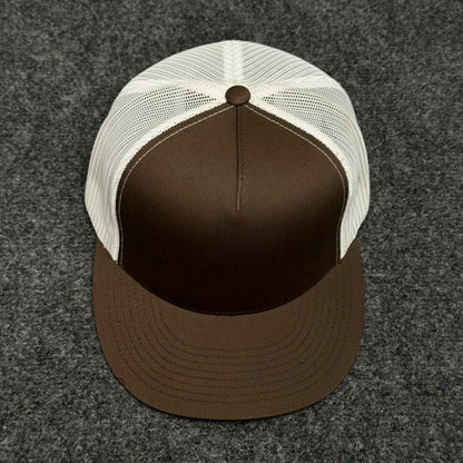 Brown and White Mesh Trucker Cap