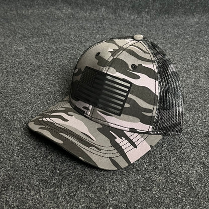 Camo American Flag Trucker Cap – Blackout Patch