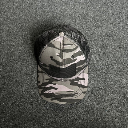 Camo American Flag Trucker Cap – Blackout Patch